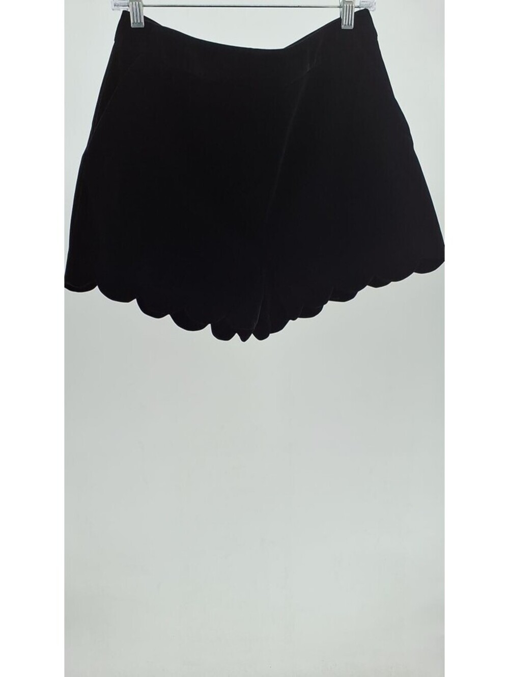 ENGLISH FACTORY Black Velvet Scalloped Hem High-Waisted Short